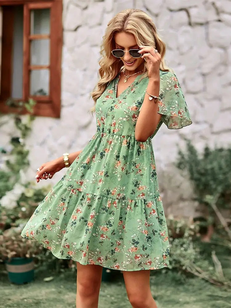 Robe Fleurs Femme Mi-Courte | Dame Fleur