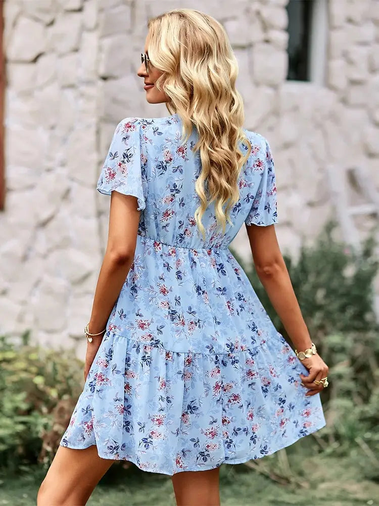 Robe Fleurs Femme Mi-Courte | Dame Fleur