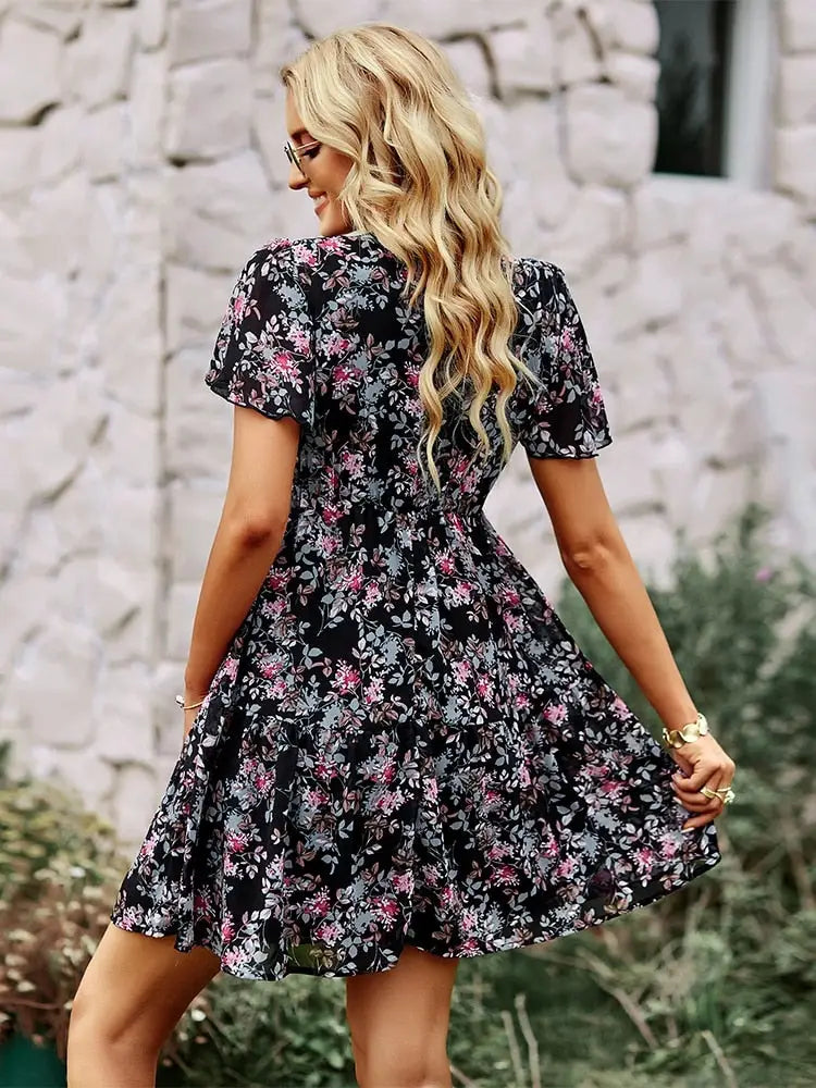 Robe Fleurs Femme Mi-Courte | Dame Fleur