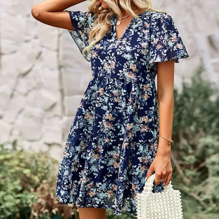 Robe Fleurs Femme Mi-Courte | Dame Fleur