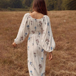 Robe Longue Blanche Fleurie - Vignette | Dame Fleur