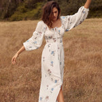 Robe Longue Blanche Fleurie - Vignette | Dame Fleur