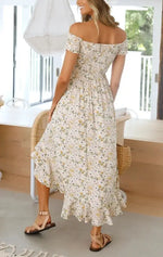 Robe Longue Fleurie Asymétrique - Vignette | Dame Fleur