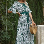 Robe Longue Fleurie Ceinturée - Vignette | Dame Fleur