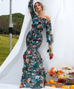 Robe Longue Fleurie Fluide Col Bateau - Vignette | Dame Fleur