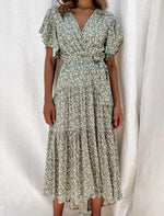 Robe Longue Fleurie Verte - Vignette | Dame Fleur