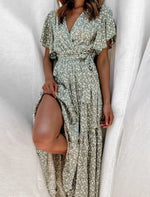 Robe Longue Fleurie Verte - Vignette | Dame Fleur