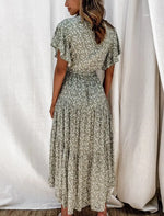 Robe Longue Fleurie Verte - Vignette | Dame Fleur