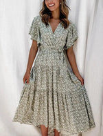 Robe Longue Fleurie Verte - Vignette | Dame Fleur