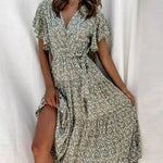 Robe Longue Fleurie Verte - Vignette | Dame Fleur