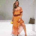 Robe Longue Orange Fleurie - Vignette | Dame Fleur