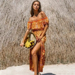 Robe Longue Orange Fleurie - Vignette | Dame Fleur