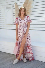 Robe Longue Rose Bohème Fleurie - Vignette | Dame Fleur