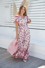 Robe Longue Rose Bohème Fleurie - Vignette | Dame Fleur