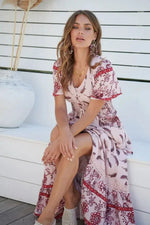 Robe Longue Rose Bohème Fleurie - Vignette | Dame Fleur