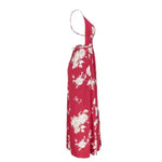 Robe Longue Rouge Fleurie Dos Nu - Vignette | Dame Fleur