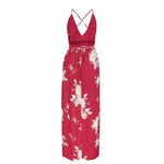 Robe Longue Rouge Fleurie Dos Nu - Vignette | Dame Fleur