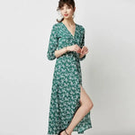 Robe Longue Verte Fleurie - Vignette | Dame Fleur