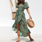 Robe Longue Verte Fleurs Blanches - Vignette | Dame Fleur