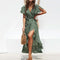 Robe Longue Verte Fleurs Blanches | Dame Fleur