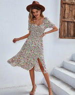 Robe Mi-Longue Fleurie Année 50 - Vignette | Dame Fleur