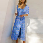 Robe Mi-Longue Fleurie Manche Bouffante - Vignette | Dame Fleur