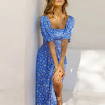 Robe Mi-Longue Fleurie Manche Bouffante - Vignette | Dame Fleur