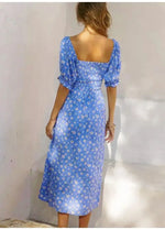 Robe Mi-Longue Fleurie Manche Bouffante - Vignette | Dame Fleur