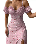 Robe Mi-Longue Fleurie Manche Courte - Vignette | Dame Fleur