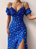 Robe Mi-Longue Fleurie Manche Courte - Vignette | Dame Fleur