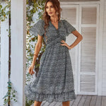 Robe Mi-Longue Fleurie Manches Courtes - Vignette | Dame Fleur