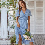 Robe Mi-Longue Fleurie Manches Courtes - Vignette | Dame Fleur