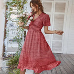 Robe Mi-Longue Fleurie Manches Courtes - Vignette | Dame Fleur