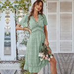 Robe Mi-Longue Fleurie Manches Courtes - Vignette | Dame Fleur