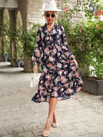 Robe Mi-Longue Fleurie Manches Longues - Vignette | Dame Fleur