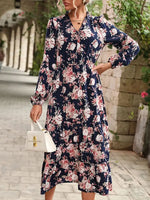 Robe Mi-Longue Fleurie Manches Longues - Vignette | Dame Fleur