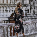 Robe Mi-Longue Fleurie Noire - Vignette | Dame Fleur