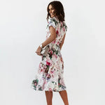 Robe Mi-Longue Fleurie Rose Rouge - Vignette | Dame Fleur