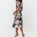 Robe Mi-Longue Fleurie Rose Rouge - Vignette | Dame Fleur