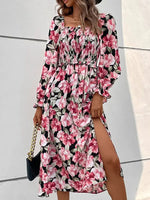 Robe Mi-Longue Manches Longues Fleurie - Vignette | Dame Fleur