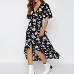 Robe Mi-Longue Noire Fleurie - Vignette | Dame Fleur