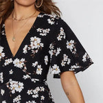 Robe Mi-Longue Noire Fleurie - Vignette | Dame Fleur