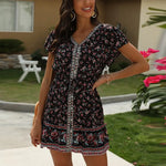 Robe Noire Fleurie Rouge - Vignette | Dame Fleur