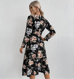 Robe Portefeuille Fleurie Manches Longues - Vignette | Dame Fleur