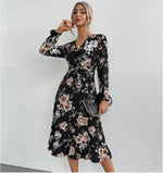 Robe Portefeuille Fleurie Manches Longues - Vignette | Dame Fleur