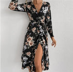 Robe Portefeuille Fleurie Manches Longues - Vignette | Dame Fleur