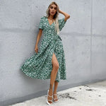 Robe Portefeuille Longueur Midi Imprimé Fleurs - Vignette | Dame Fleur