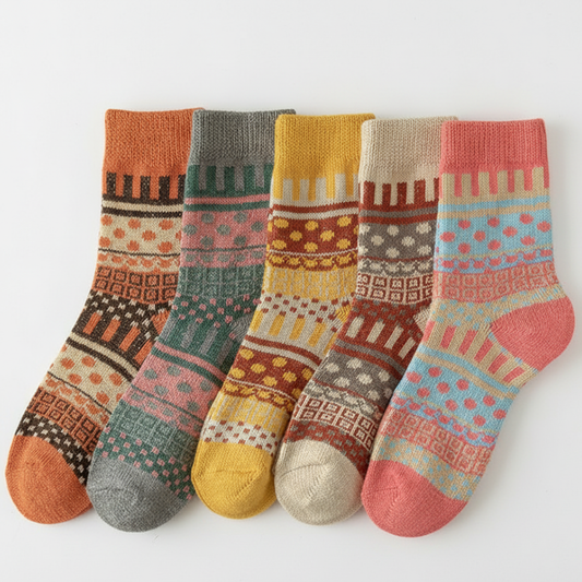 Lot de 5 Chaussettes Fantaisie Femme – Chaussettes Chaudes à Motifs Colorés