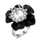 Bague fleur noire avec centre en perle et accents en cristal.