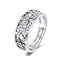 Bague fleur en argent avec accents roses.